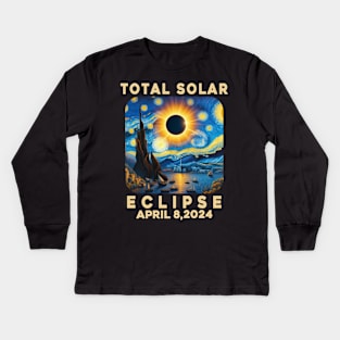 Van Gogh Starry Night Total Solar Eclipse April 8 2024 - Eclipse Shirt 2024 - Astronomy Gift Solar Eclipse Kids Long Sleeve T-Shirt